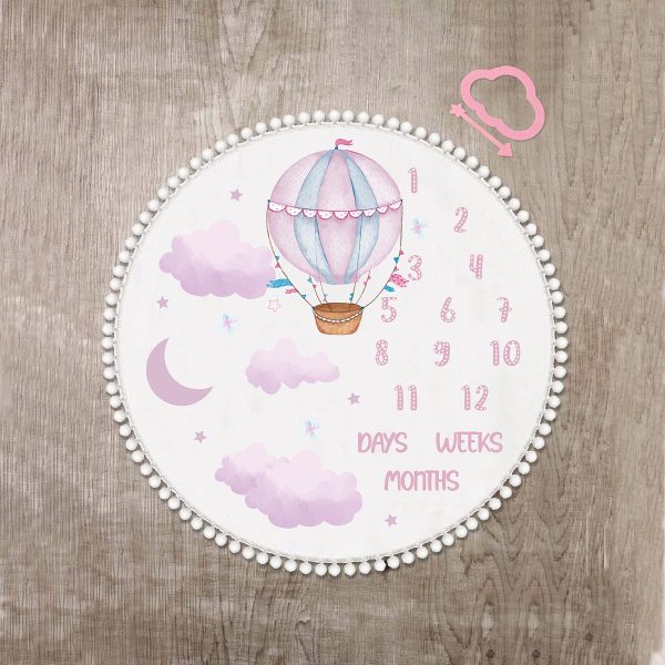 Couverture étape bébé en flanelle - Montgolfière rose