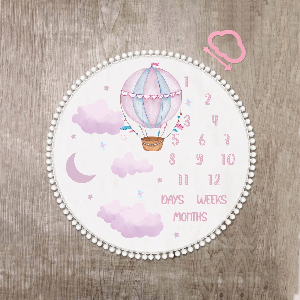 Couverture étape bébé en flanelle - Montgolfière rose