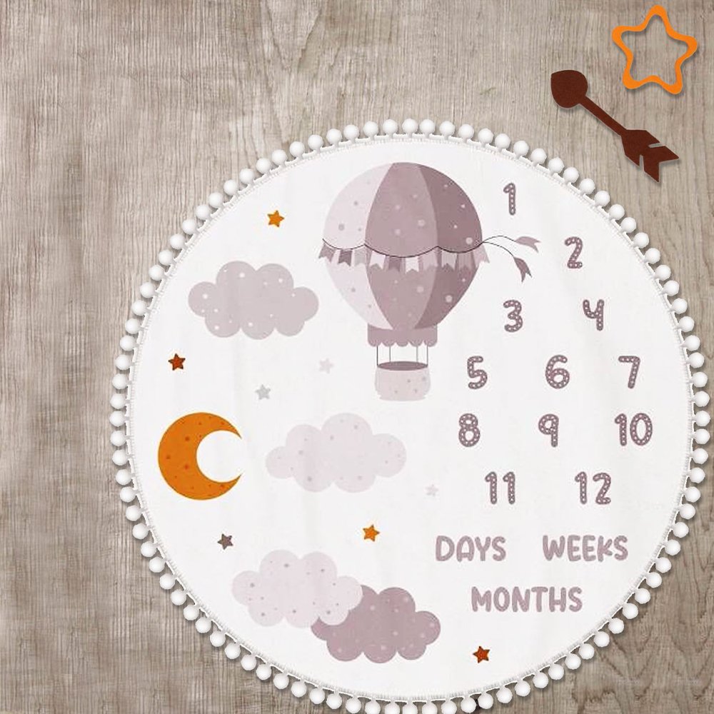 Couverture étape bébé en flanelle - Montgolfière taupe