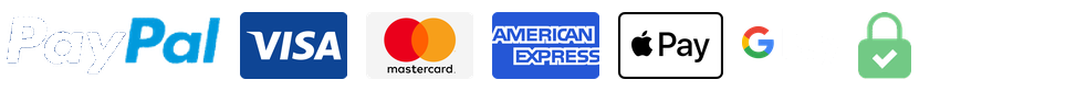 Pago seguro con PayPal, Visa, Mastercard, American Express, Apple Pay y Google Pay