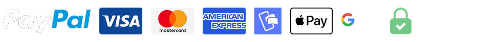 Sikker betaling med PayPal, Visa, Mastercard, American Express, MobilePay, Apple Pay og Google Pay