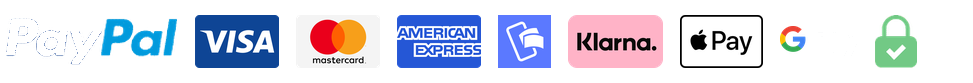 Turvallinen maksu: PayPal, Visa, Mastercard, American Express, MobilePay, Klarna, Apple Pay ja Google Pay